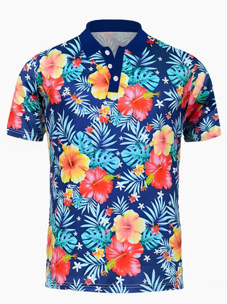 Men's short sleeve floral polo shirt front view