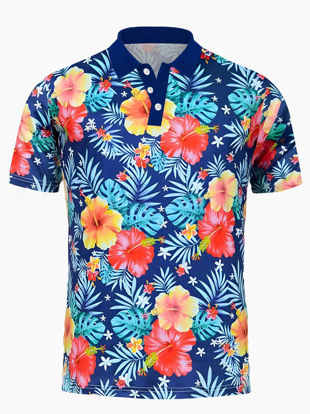 Men's short sleeve floral polo shirt front view