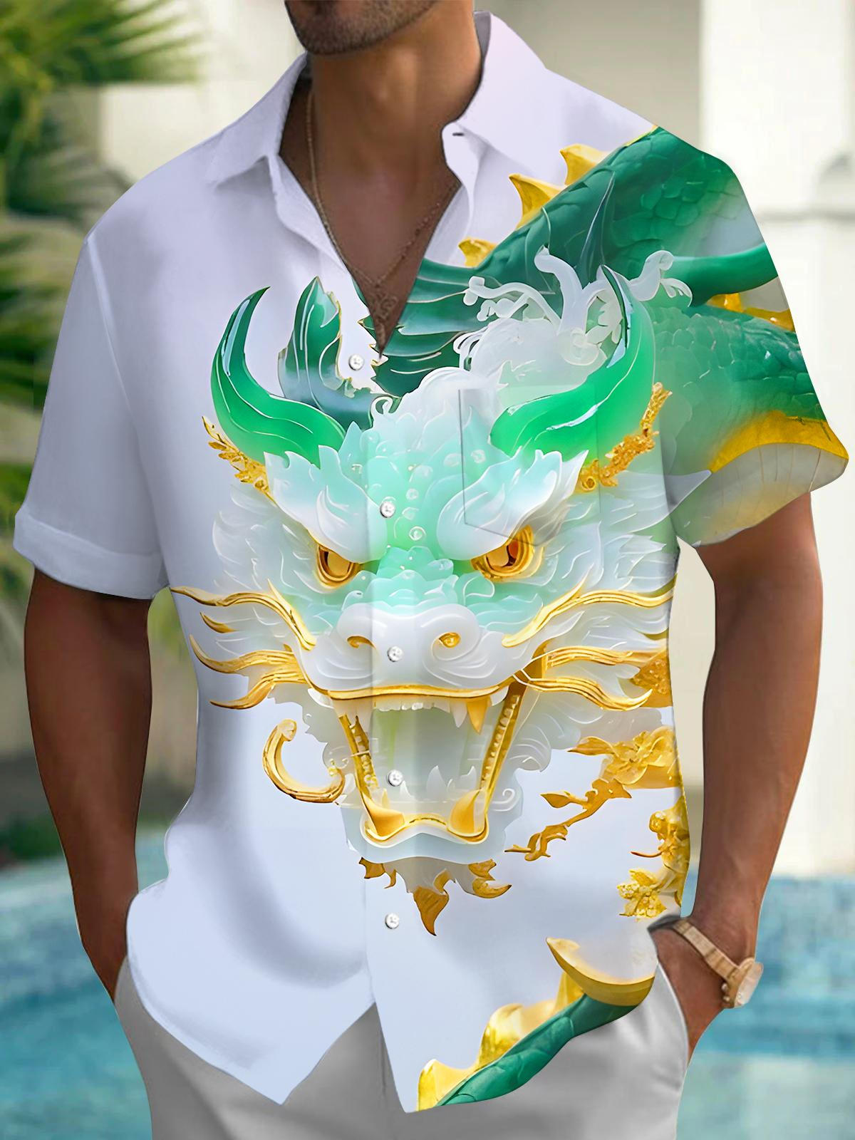 Art Golden Dragon Jasper Texture Men's Pocket Short Sleeve Shirts