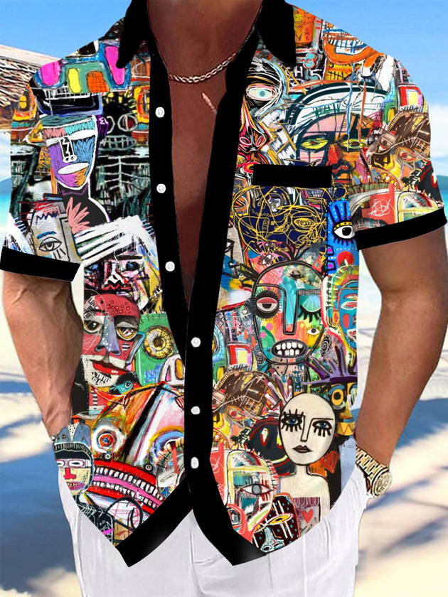 Men's abstract print short sleeve shirt front view