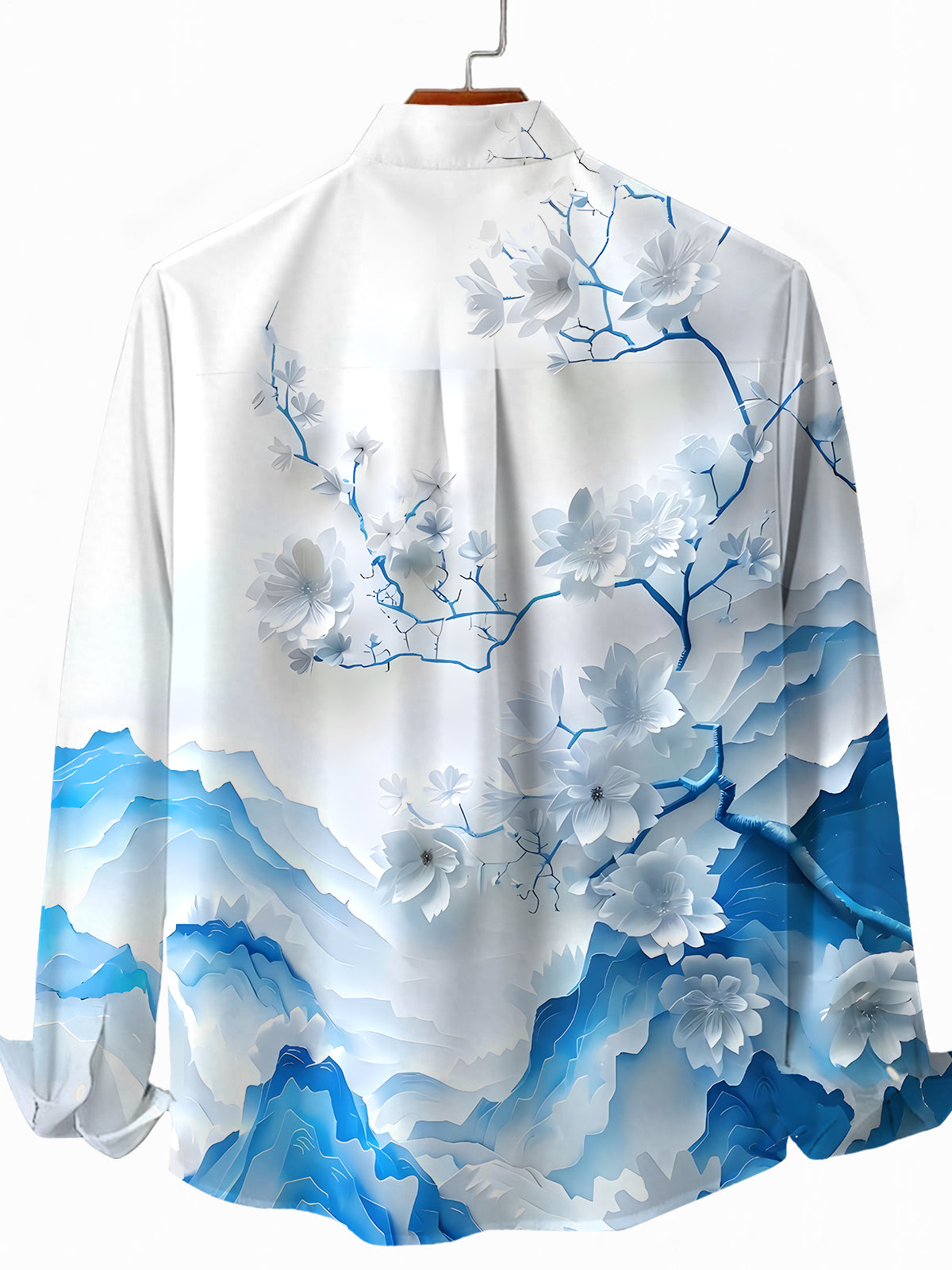 Floral Print Men's Pocket Long Sleeve Shirts