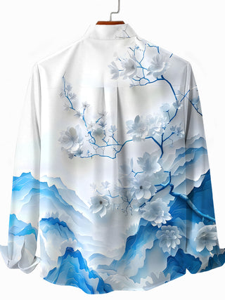 Men's floral print long sleeve shirt back view