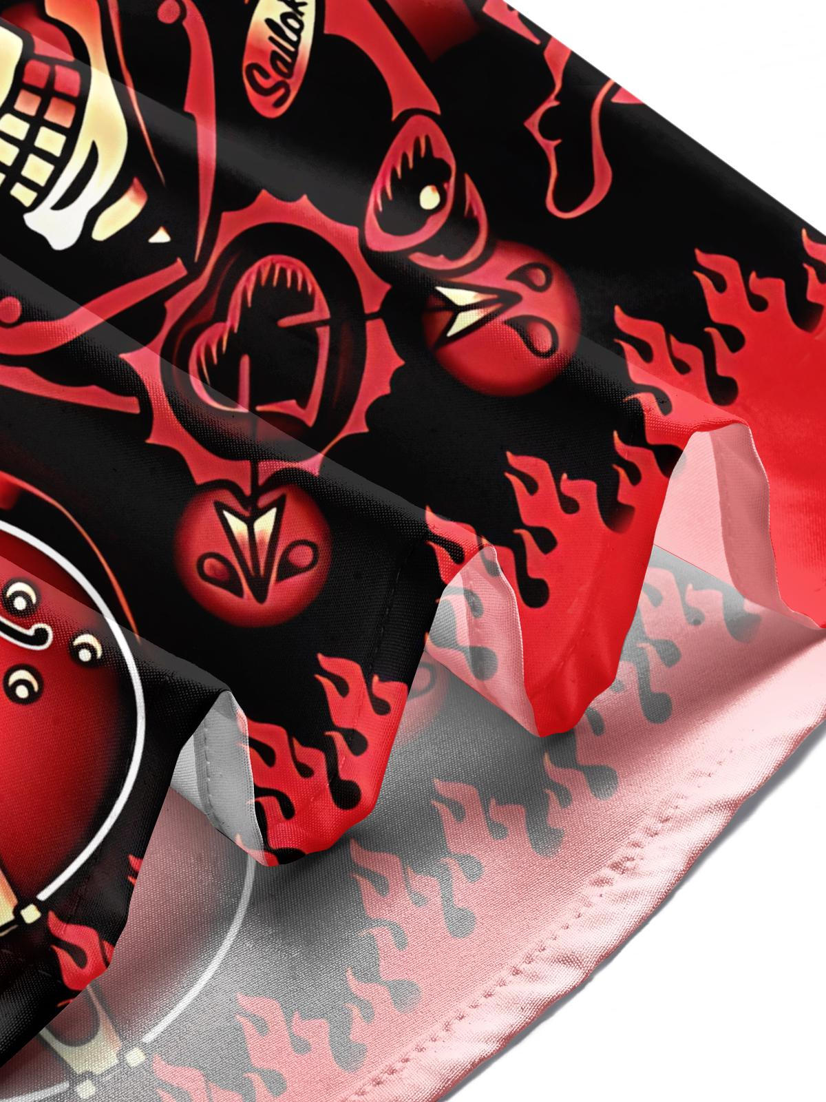 Rock Skull Print Men's Pocket Short Sleeve Shirts