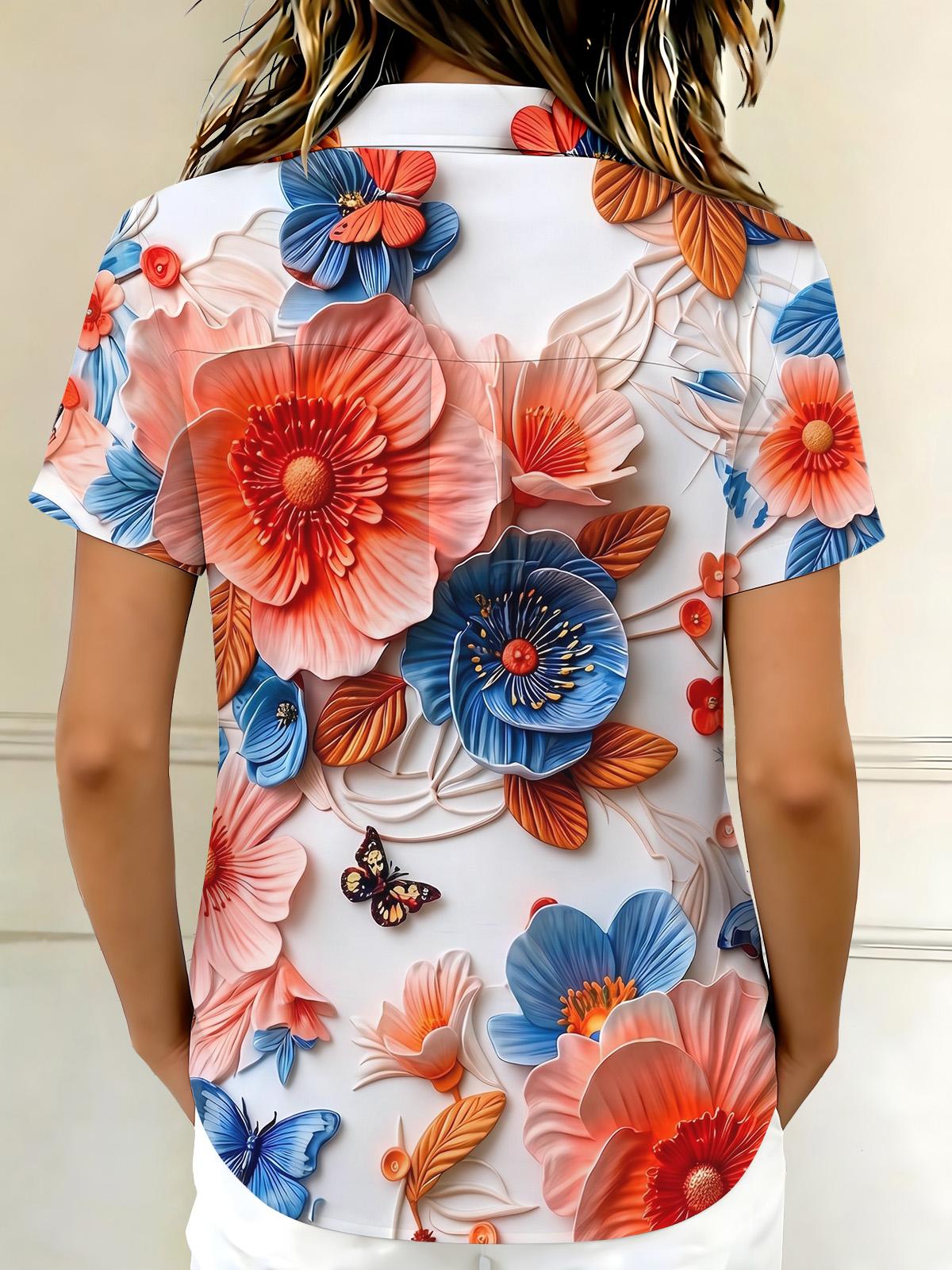 Art 3D Stereoscopic Floral Butterfly Women's Short Sleeve Shirts