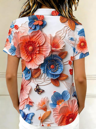 Art 3D Stereoscopic Floral Butterfly Women's Short Sleeve Shirts