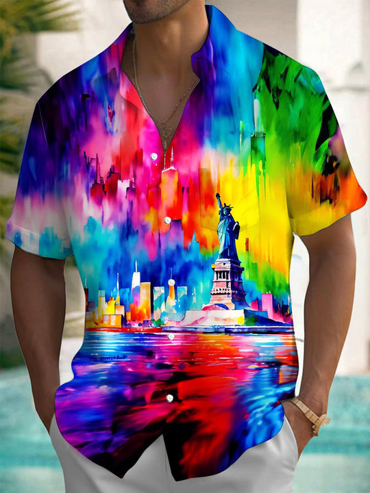 men's art print shirt front view
