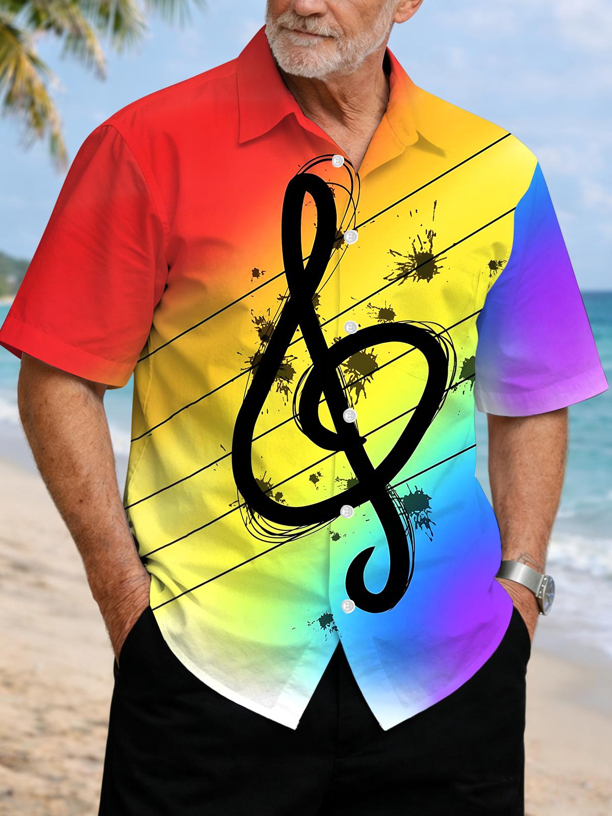 Gradient Note Print Men's Pocket Short Sleeve Shirts