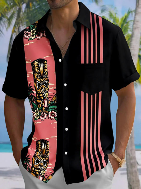 Hawaiian Tiki Men's Pocket Short Sleeve Shirts