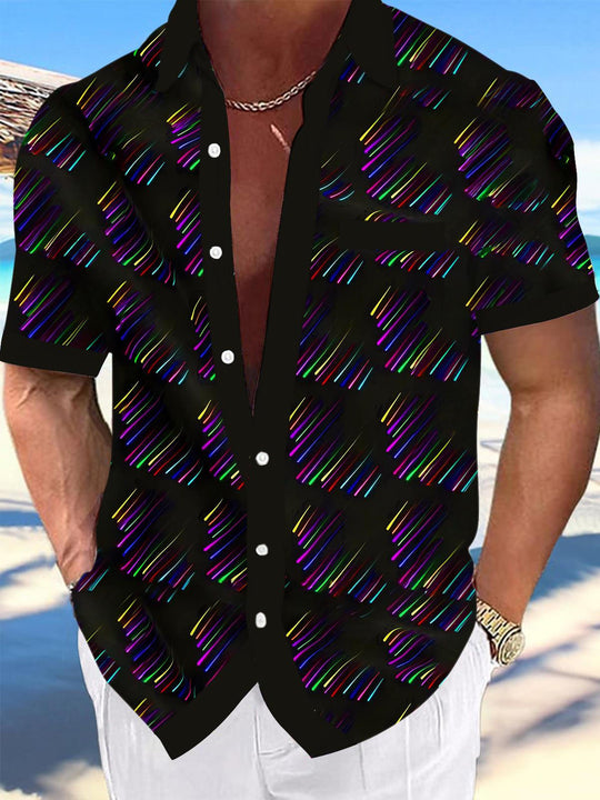 Men's geometric print pocket short sleeve shirt front view