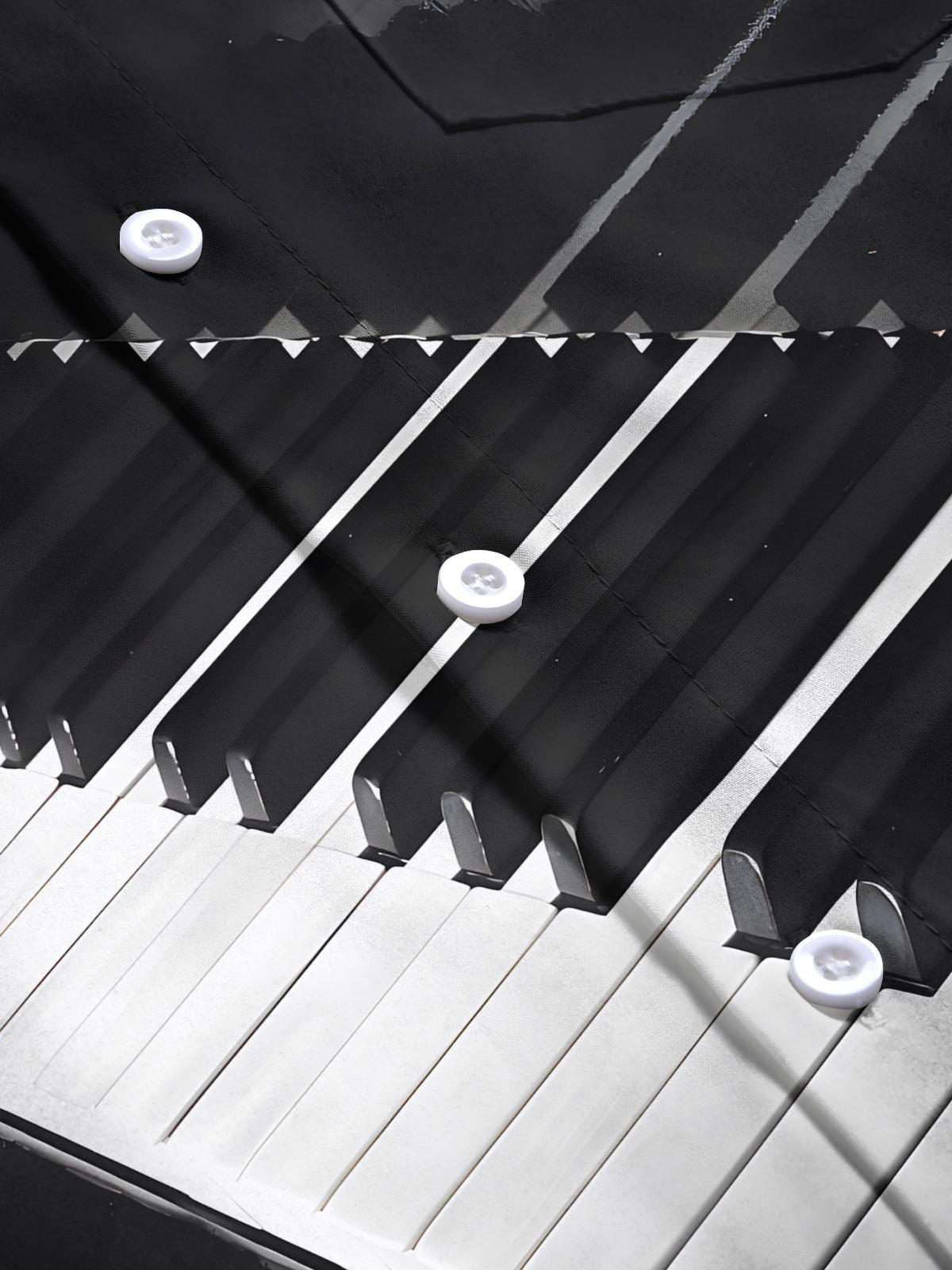 Piano Print Men's Pocket Short Sleeve Shirts