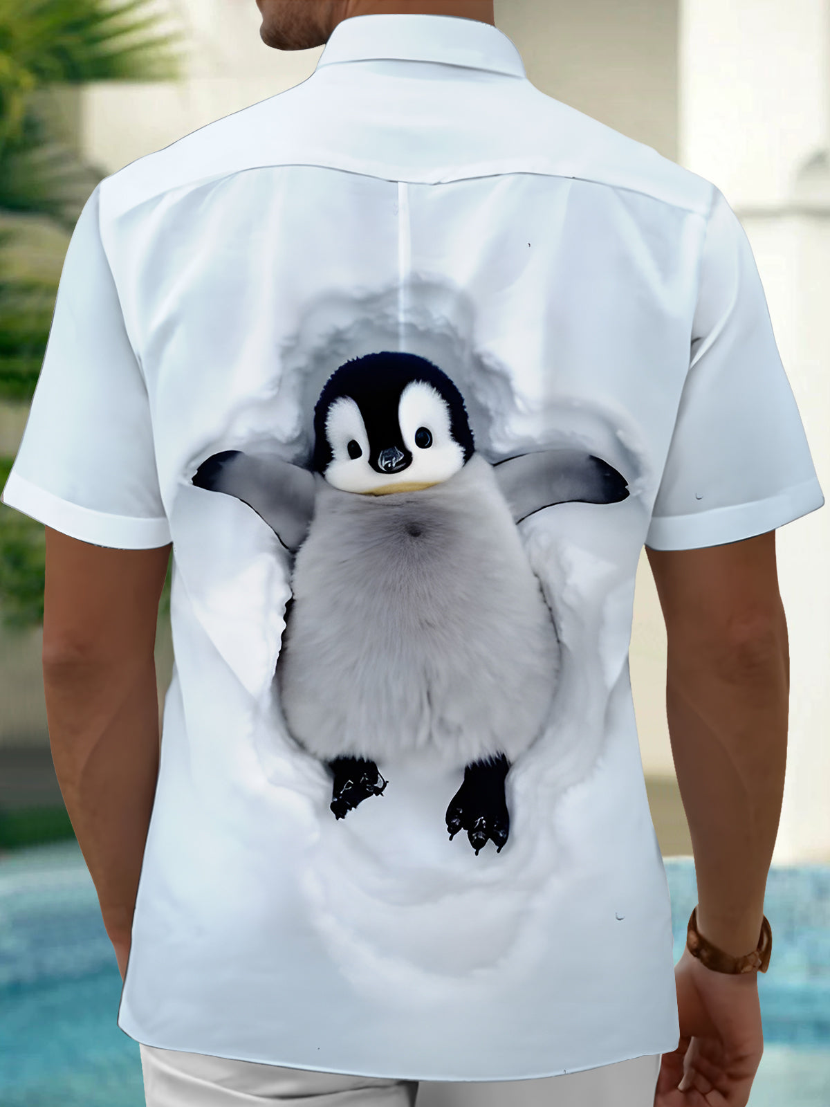 Penguin Print Men's Pocket Short Sleeve Shirts