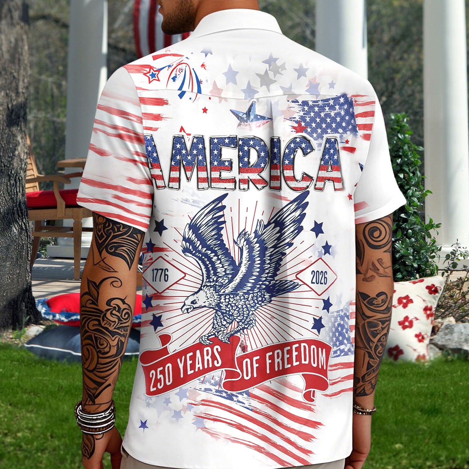 Patriotic Hawaiian Shirts for Men 250 Years Eagle Flag Patriotic Button Up Shirt Hawaiian Outfit for Parade sweetie