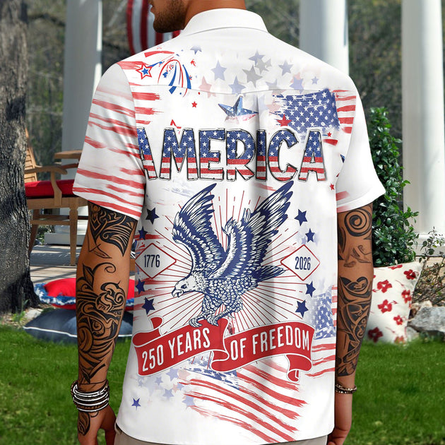 Patriotic Hawaiian Shirts for Men 250 Years Eagle Flag Patriotic Button Up Shirt Hawaiian Outfit for Parade sweetie