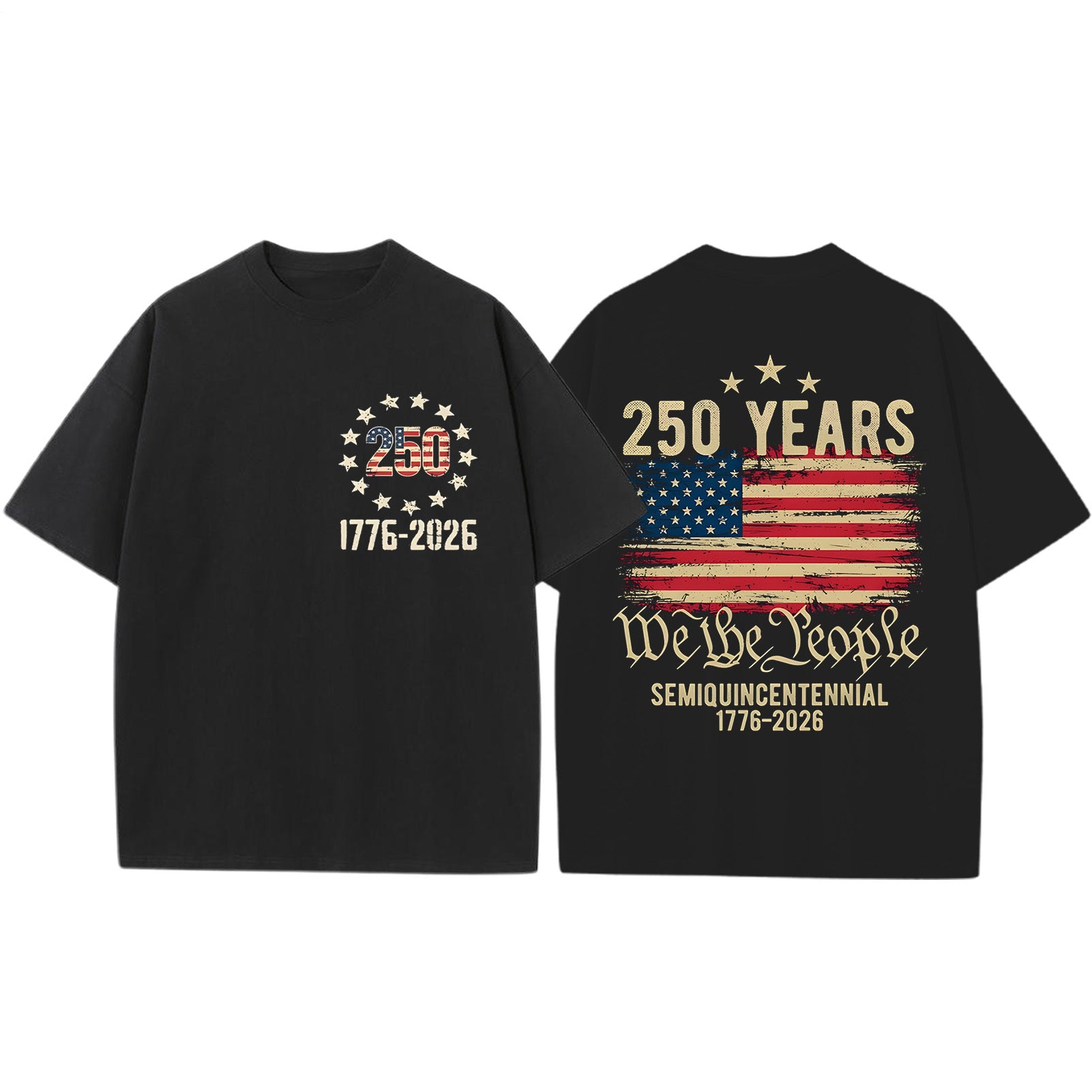Men relaxed American flag print short sleeve graphic tee lifestyle back view for Independence Day