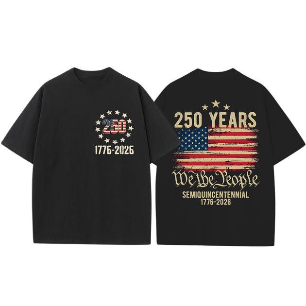 Men relaxed American flag print short sleeve graphic tee lifestyle back view for Independence Day