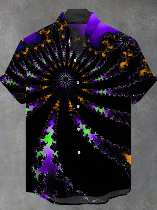 Men's abstract print short sleeve stand collar shirt front view