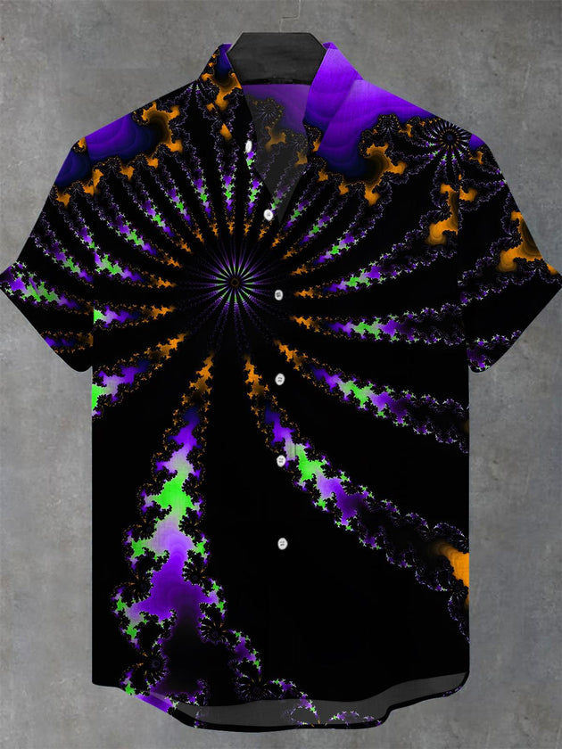 Men's abstract print short sleeve stand collar shirt front view