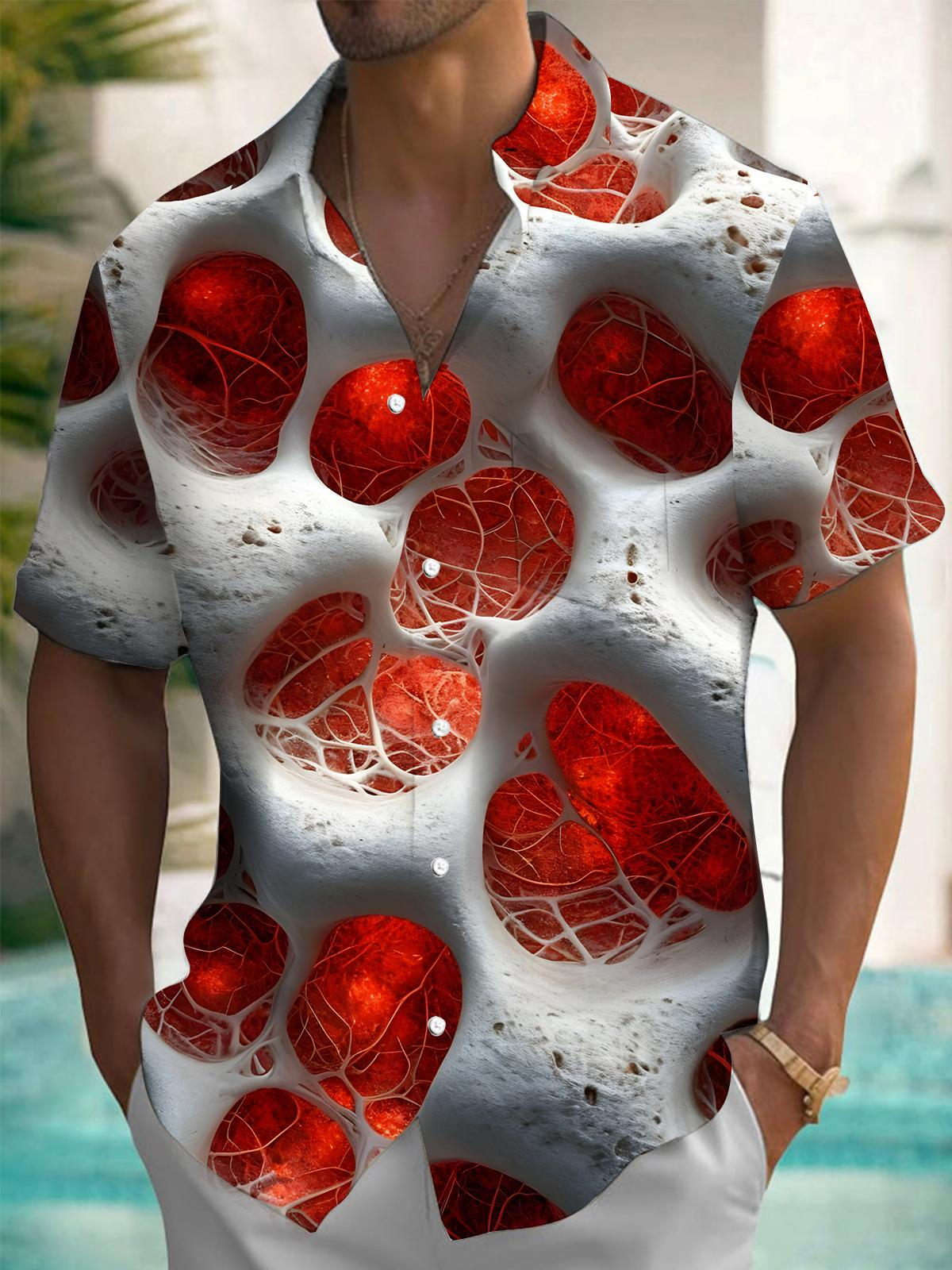 Abstract Print Men's Pocket Short Sleeve Shirts