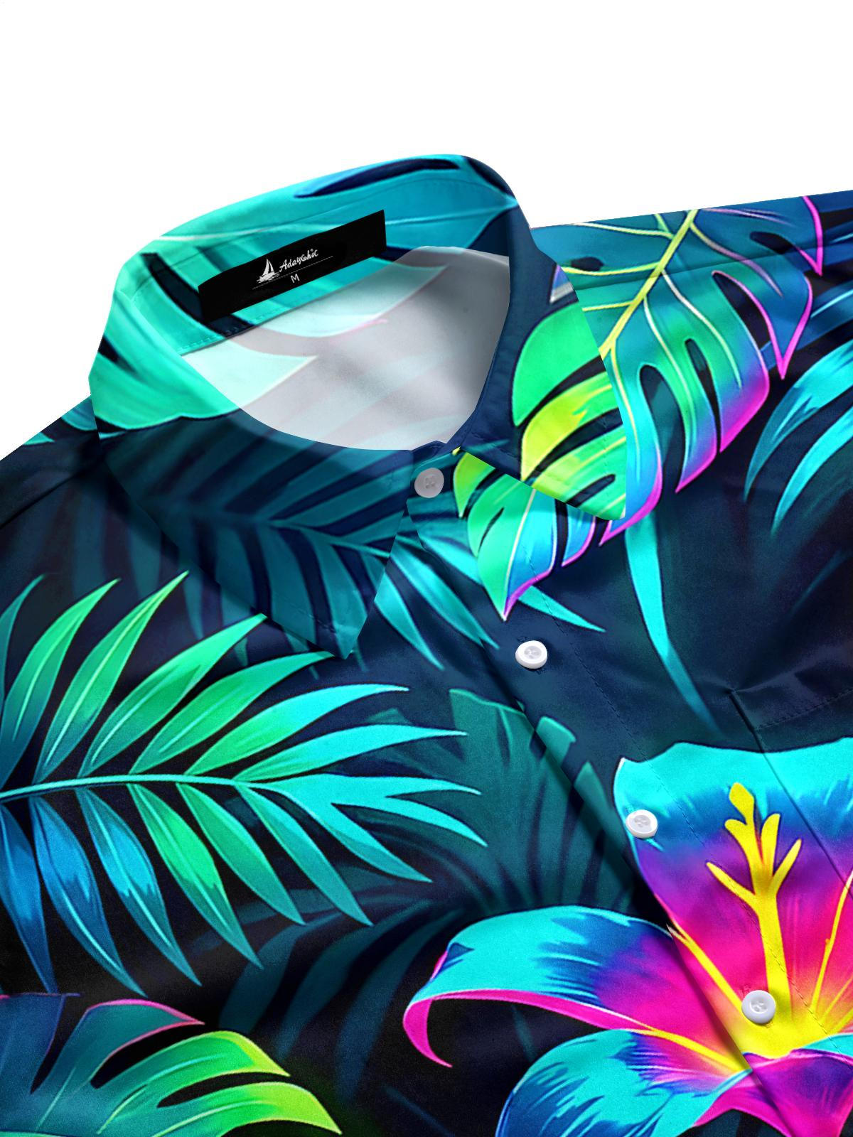 Hawaiian Floral Leaf Men's Pocket Short Sleeve Shirts