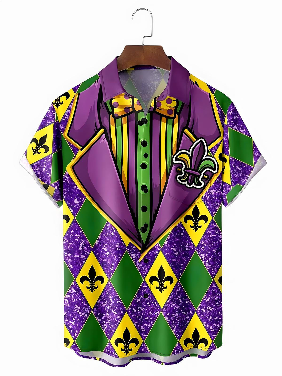 Funny Mardi Gras Costume Men's Pocket Short Sleeve Shirts