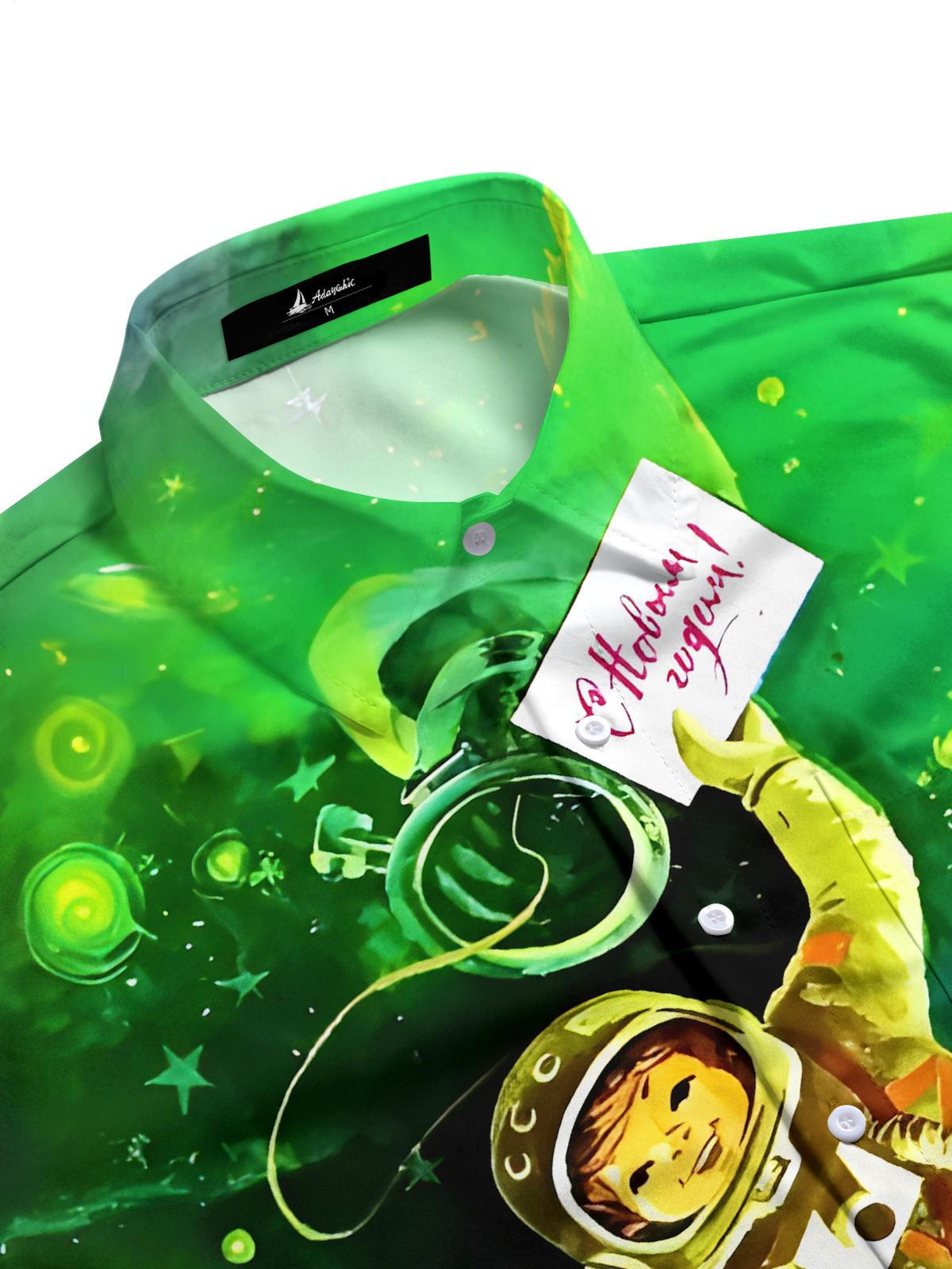 Fun Christmas Astronaut Xmas Men's Pocket Short Sleeve Shirts