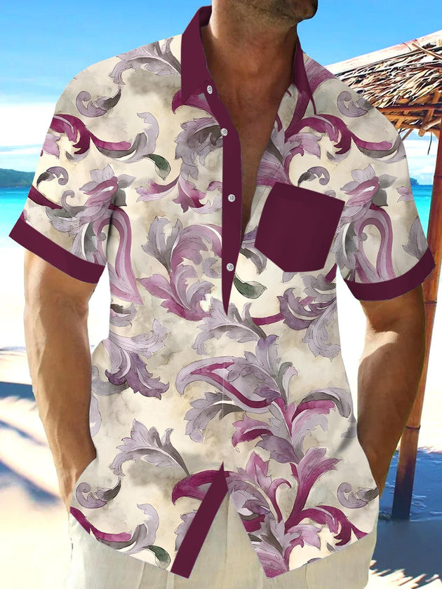 Men's abstract print pocket short sleeve shirt back view