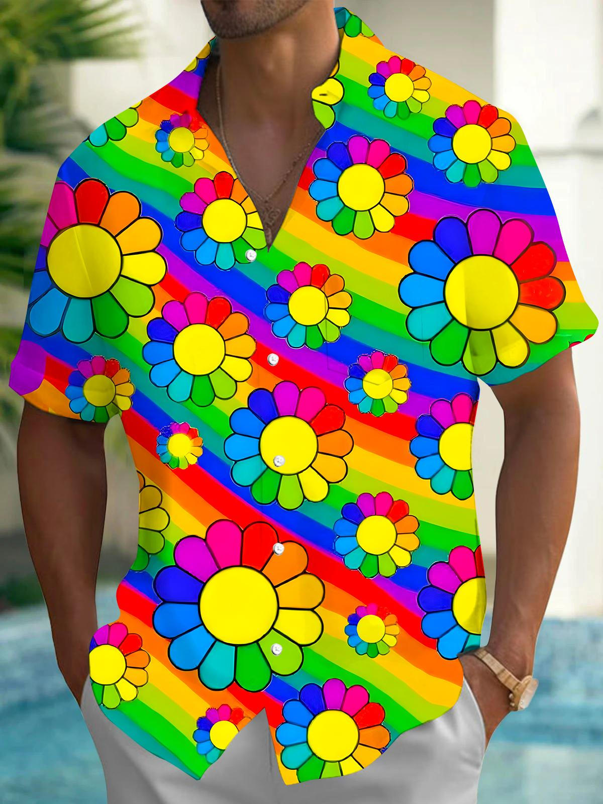 Floral Men's Pocket Short Sleeve Shirts