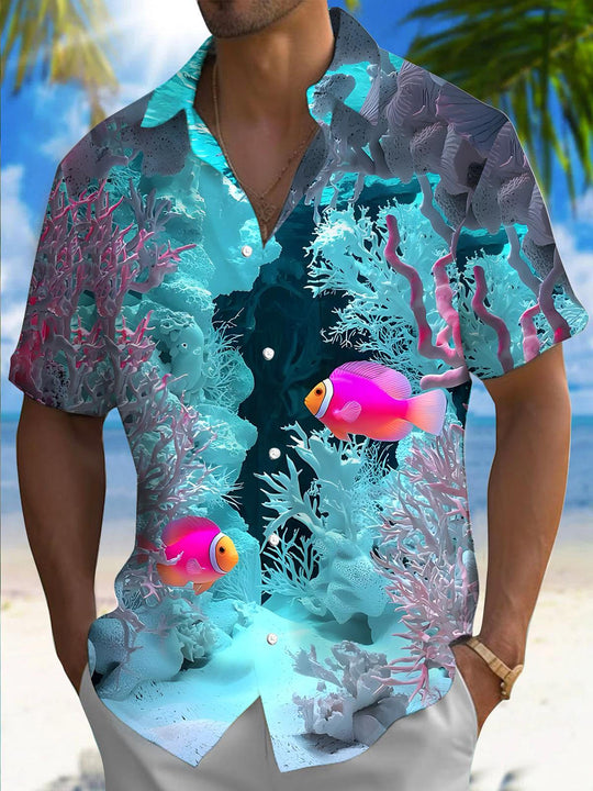men's ocean print shirt front view