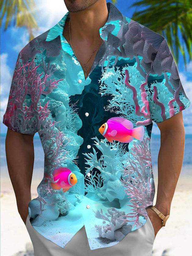 men's ocean print shirt front view