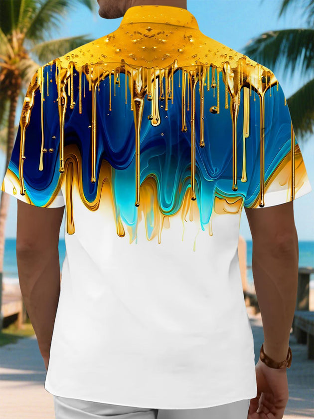 men's blue artistic design shirt back view