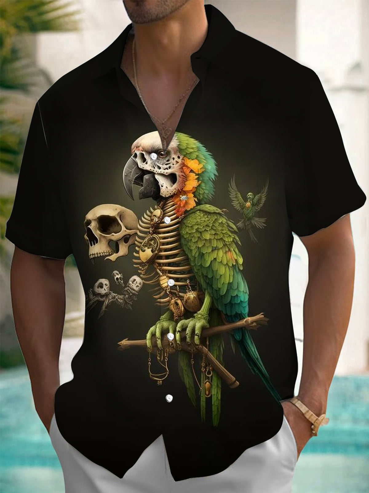 Parrot Skull Men's Pocket Short Sleeve Shirts