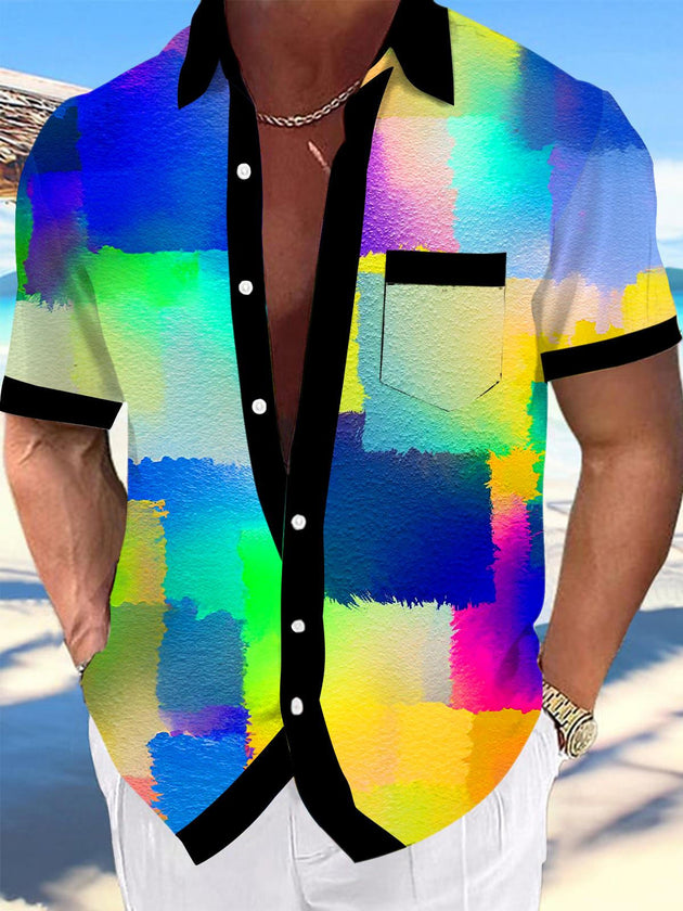 Men's geometric patterned short sleeve shirt front view