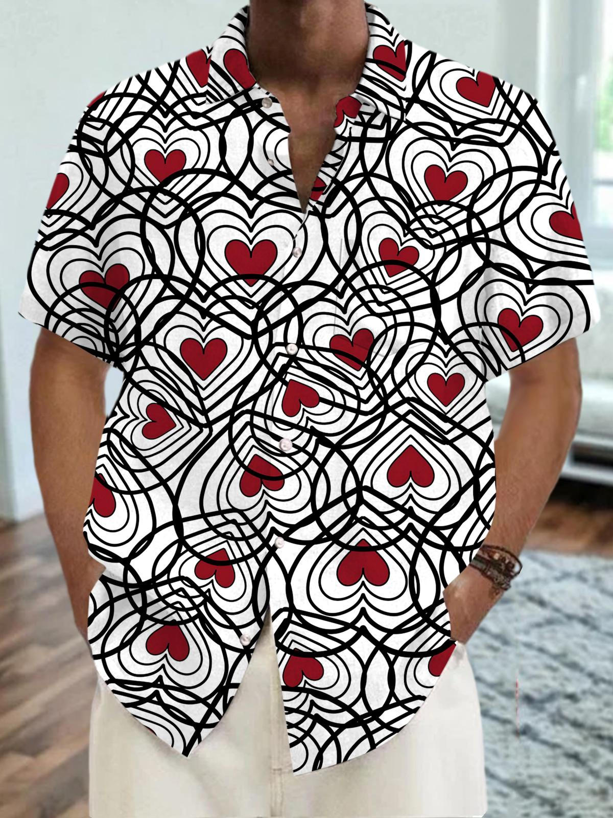 Abstract Heart Print Men's Pocket Short Sleeve Shirts