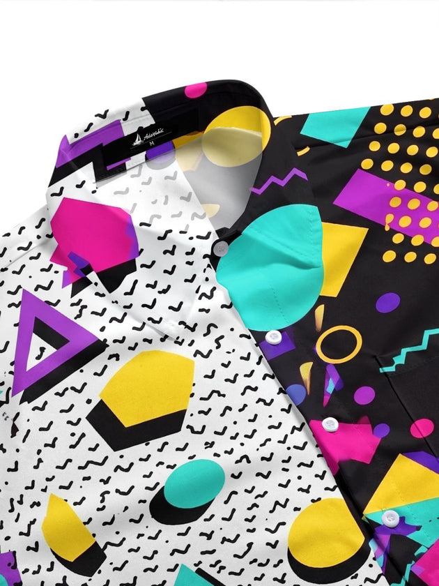 Retro Geometric Men's Pocket Short Sleeve Shirts