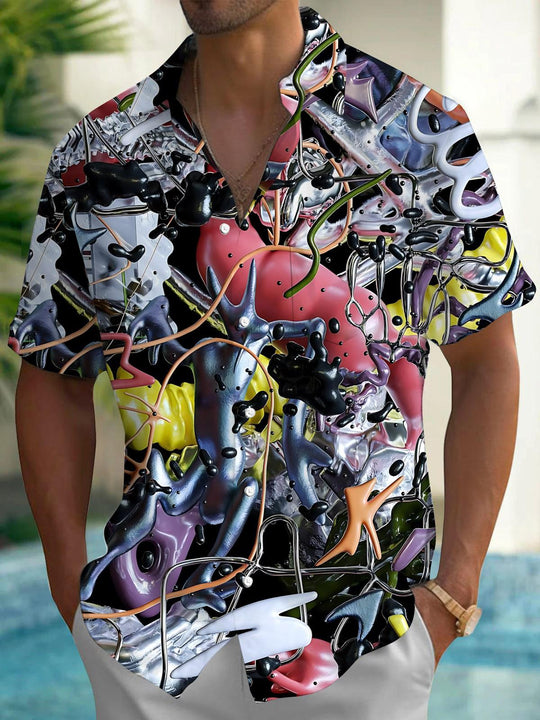 Abstract Line Print Men's Pocket Short Sleeve Shirts