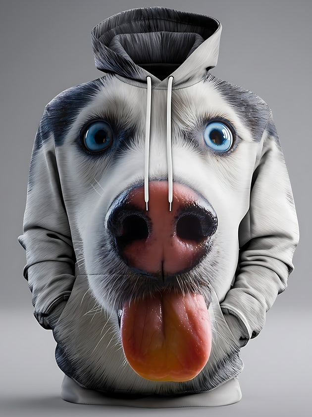 Men's animal print long sleeve hooded top front view
