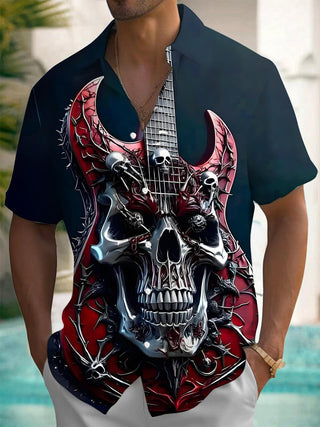 men's guitar print shirt front view