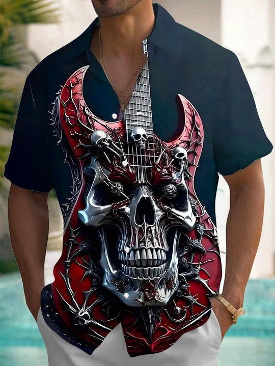 men's guitar print shirt front view