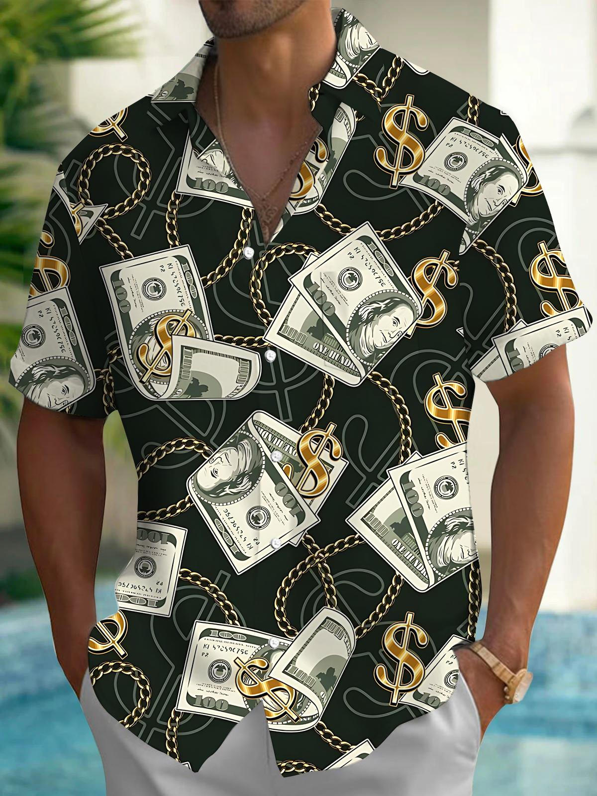 Dollar Print Men's Pocket Short Sleeve Shirts
