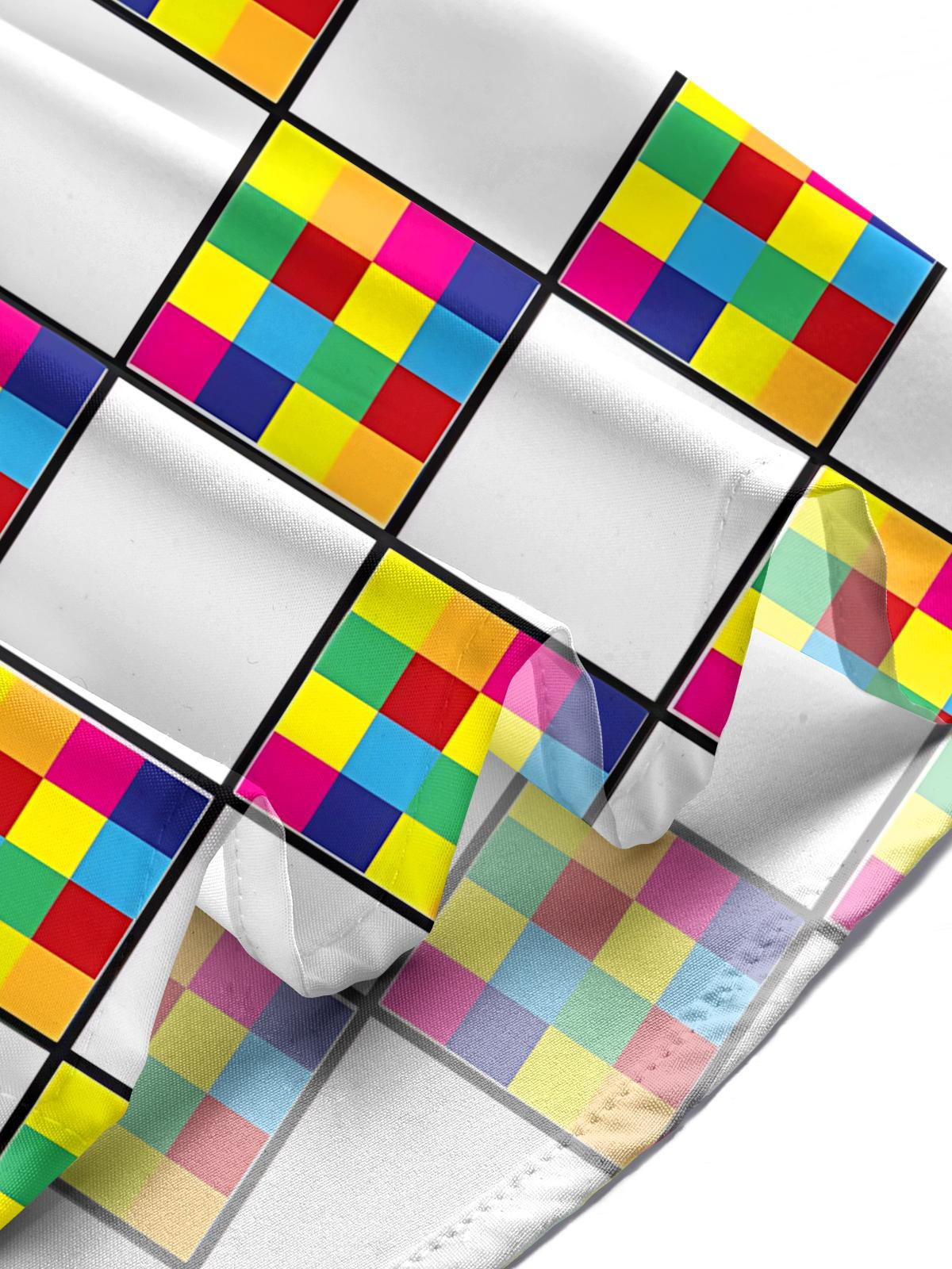 Geometric Square Print Men's Pocket Short Sleeve Shirts