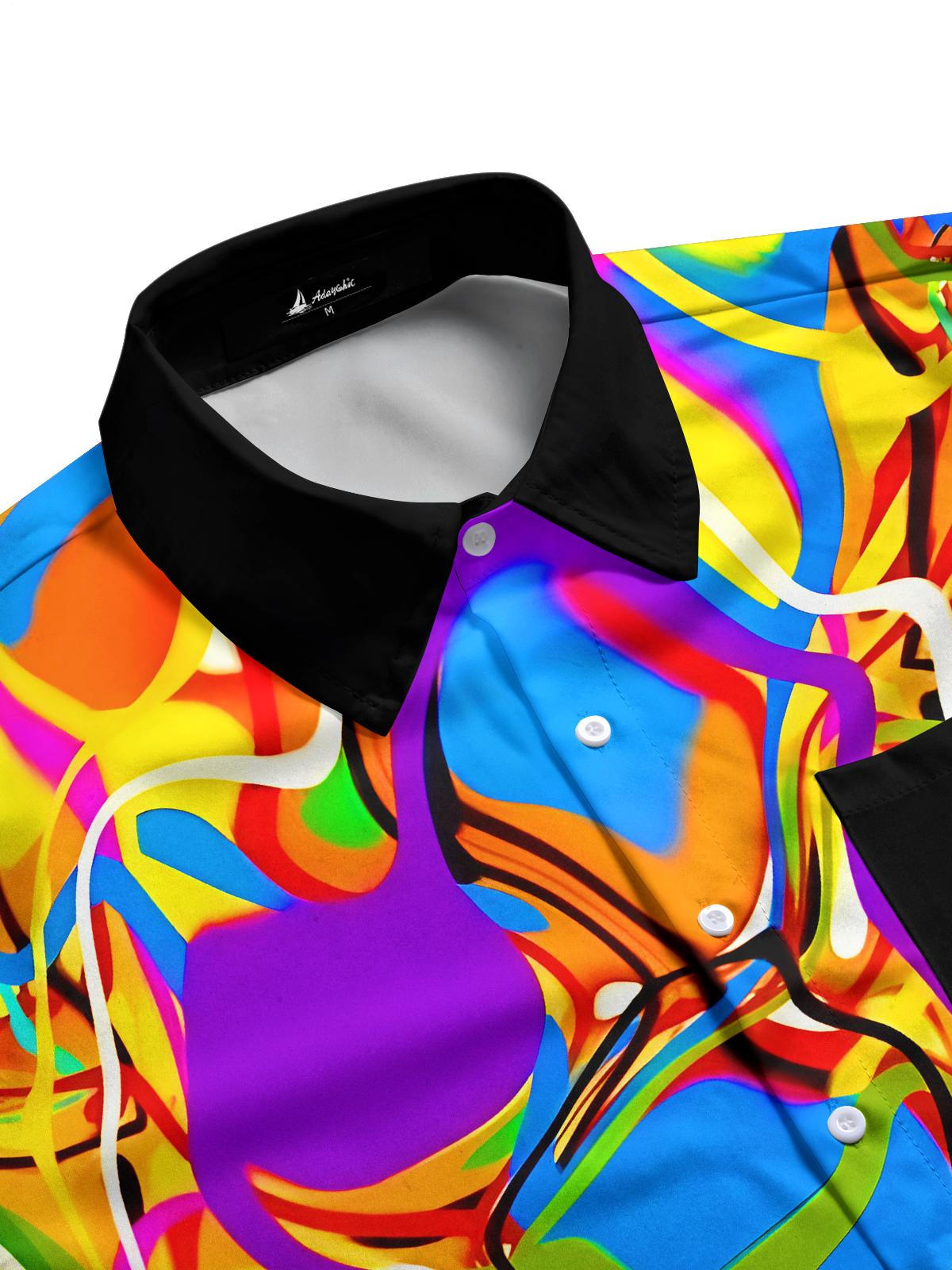 Colorful Tie Dye Abstract Men's Pocket Long Sleeve Shirts