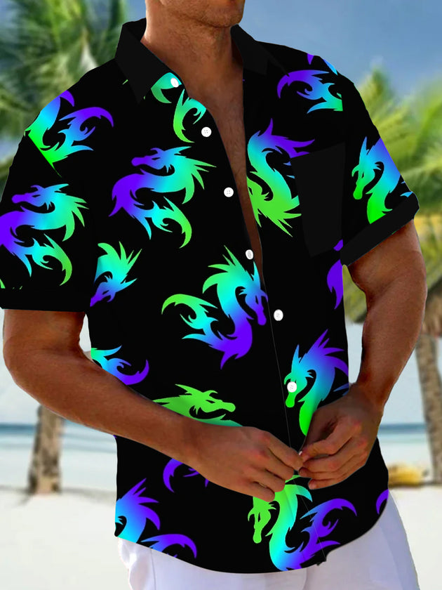 men's dragon print shirt front view