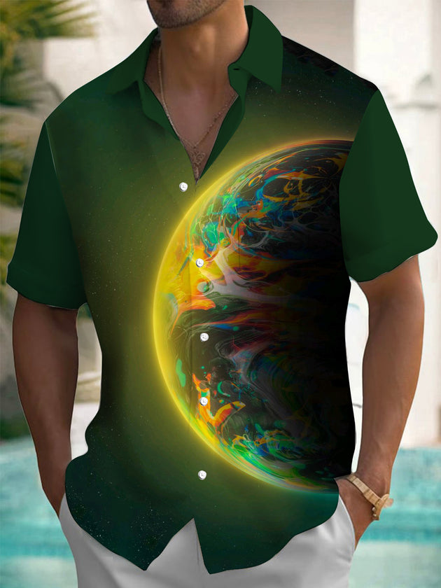 Men's earth print short sleeve shirt front view