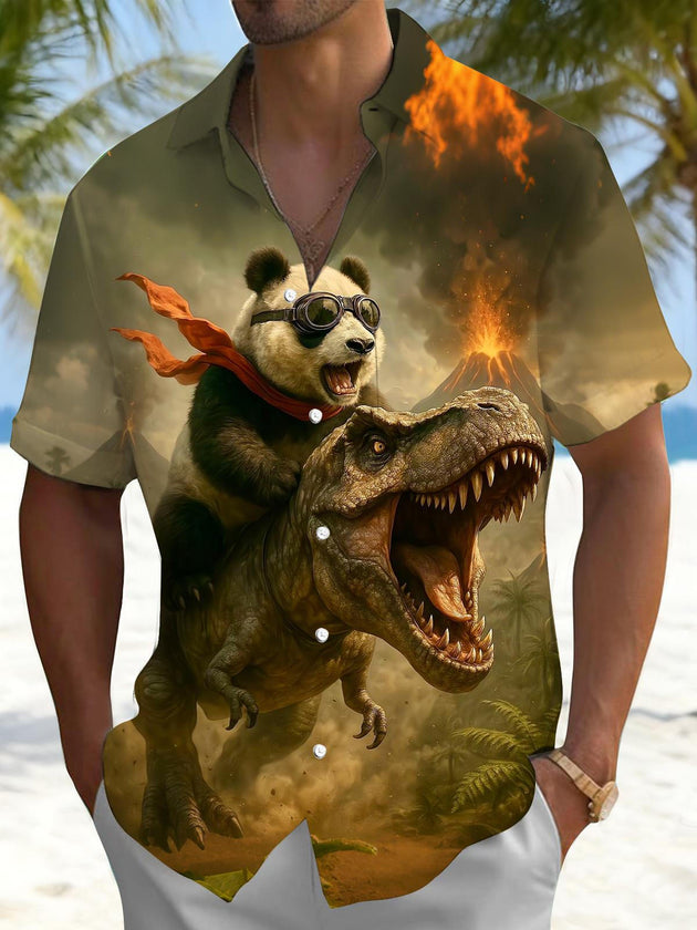 men's dinosaur print shirt front view