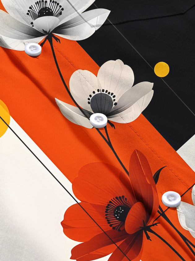 Men's floral short sleeve shirt close-up detail view