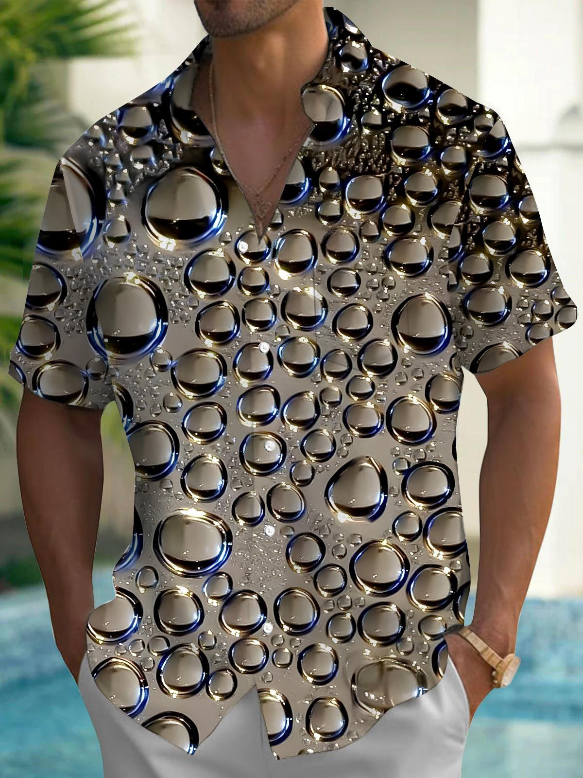 Water Drop Men's Pocket Short Sleeve Shirts