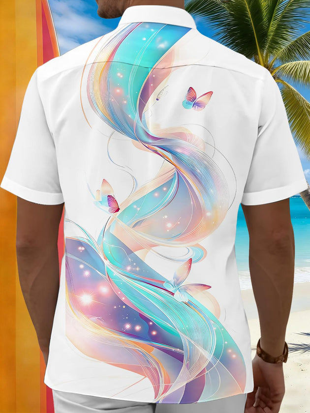 Men's colorful butterfly back view short sleeve pocket shirt