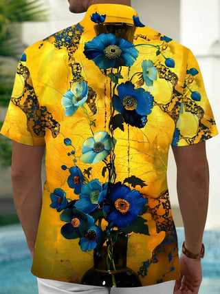 Men's floral short sleeve shirt back view
