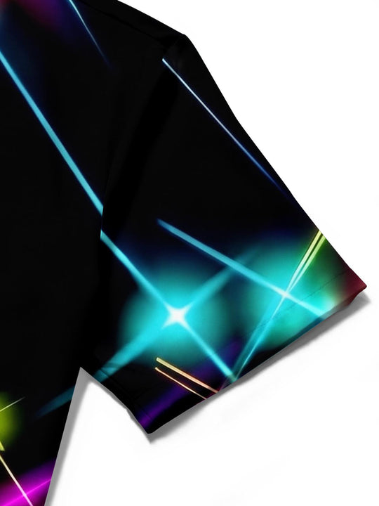 Neon Colorful Light Grid Men's Pocket Short Sleeve Shirts