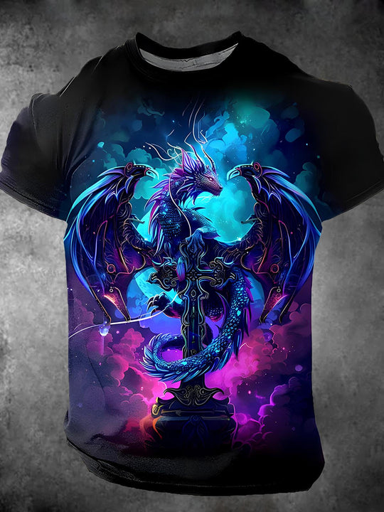 Men's dragon print short sleeve graphic t-shirt front view